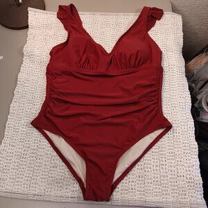 Kona Sol women's plus size cranberry red one piece swimsuit sz 14W - NWOT